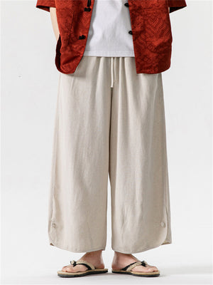 Men's Retro Style Wide Leg Cotton Linen Holiday Pants