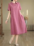 Elegant Lapel Short Sleeve Jacquard Dress for Women