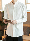 Men's Stand Collar Knot Button Spring Loose Linen Shirt