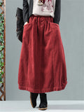 Retro Simple High-waist Solid Slimming Female Corduroy Skirts