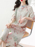 Lady Loose Cheongsam Temperament Printed Stand Collar Dress