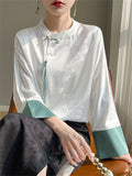 Women's Elegant Standing Collar Contrast Color Jacquard Shirts