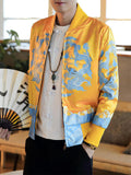 Men's Chinese Dragon Print Slim Fit Baseball Jacket