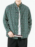 Male Trendy Autumn Winter Green Corduroy Plaid Jackets