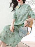 Lady Loose Cheongsam Temperament Printed Stand Collar Dress