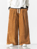 Loose Fit Drawstring Thick Corduroy Pants for Male