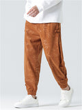 Men's Chinese Style Bamboo Leaf Pattern Side Button Corduroy Pants