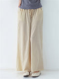 Women's Spring Summer Plain Cotton Linen Straight-Leg Pants