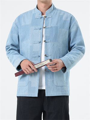 Streetwear Vintage Plaid Denim Jacket for Male