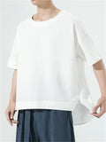 Men's Cotton Linen Cozy Stripe Textured Irregular Hem T-Shirt