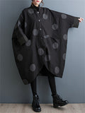 Polka Dot Stand Collar Bat Sleeve Oversized Coat for Lady