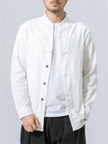 Men's Stand Collar Knot Button Spring Loose Linen Shirt