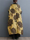 Luxury Golden Yellow Peony Jacquard Women's Long Coat