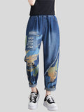 Trend Abstract Print High Rise Ripped Ladies Blue Jeans