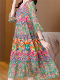 Elegant 3/4 Sleeve Spliced Floral Dress for Women