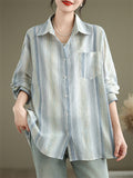 Female Daily Wear Preppy Style Vertical Striped Shirts