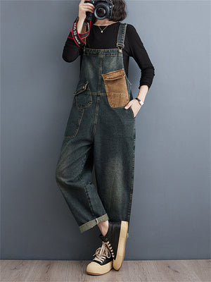 Women's Relaxed Popular Color Matching Denim Jumpsuits