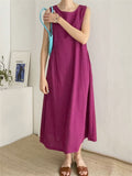 Relaxed Sleeveless Round Neck Holiday Sundress for Women