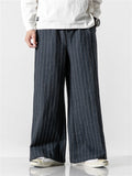 Relaxed Fit Cotton Linen Striped Pants for Men