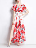 Female Gorgeous Peony Printed Ruffled Split Dresses