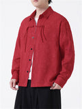 Spring Lapel Tassel Button Jacquard Shirt for Men