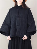 Women's Retro Knot Button 3/4 Sleeve Round Neck Cotton Coat