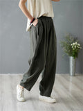 Women's Leisure Natural Linen Elastic Waist Relaxed Pants