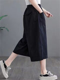 Summer Leisure Solid Color Wide Leg Cropped Pants for Women