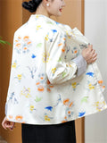 Women's Vintage Butterfly Flower Print Mulberry Silk Jacket