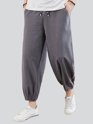 Soft Pure Cotton Ankle-Tied Stripe Lantern Pants for Men