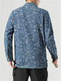 Trendy Chinese Surnames Print Blue Denim Tang Suit Jacket for Men