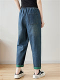 Female Rough-edged Elastic Waist Large Size Jeans