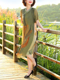 Ladies Cozy Breathable Chiffon Dress with Golden Lotus Print