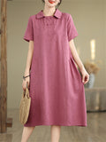 Elegant Lapel Short Sleeve Jacquard Dress for Women