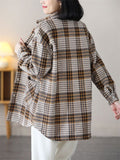 Winter Warm Plush Lining Long Sleeve Plaid Jacket for Women