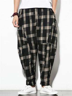 Men's Vintage Casual Wide Leg Plaid Pants