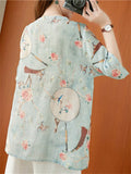 Ladies Chinese Style Tasseled Tuanshan Bird Floral Print Shirts