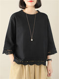 Female Lace Patchwork Crew Neck 3/4 Sleeve Shirt