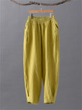 Women's Leisure Natural Linen Elastic Waist Relaxed Pants