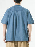 Summer Denim Short Sleeve Tang Suit Shirt for Men