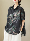 Floral Print Loose-fitting Lapel Shirts for Ladies