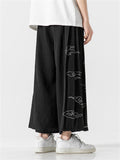 Male Oriental Retro Crane Wide Leg Pants