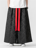 Men's Chinese Style Red Strap Jacquard Satin Pants