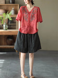 Female Cozy Floral Embroidered V-neck Shirts