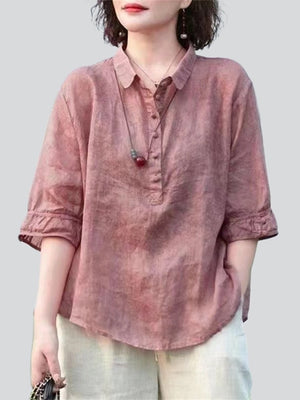 Summer Cozy Lapel Short Sleeve Jacquard Shirt for Women