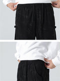 Men's Chinese Style Bamboo Leaf Pattern Side Button Corduroy Pants