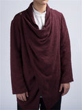 Cotton Linen Simple Split Cowl Neck Shirt for Men