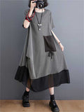 Lady Plus Size Irregular Retro Drawstring Pocket Dresses