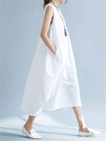 Cozy Flowy Cotton Linen Midi Sundress for Women