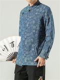 Trendy Chinese Surnames Print Blue Denim Tang Suit Jacket for Men